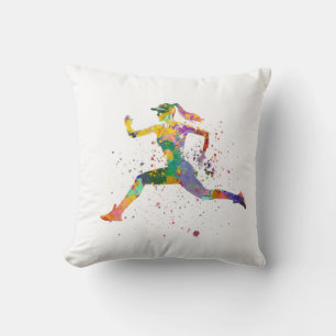 Female runner in watercolor cushion