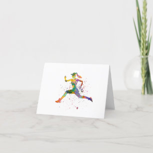 Female runner in watercolor thank you card