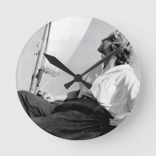 Female Sailor (Veronica Lake) Black & White Photo Round Clock