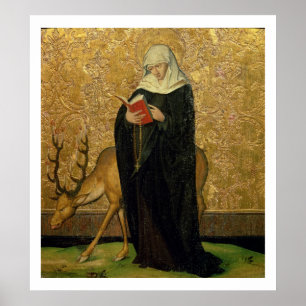 Female Saint with a Stag (oil on panel) Poster