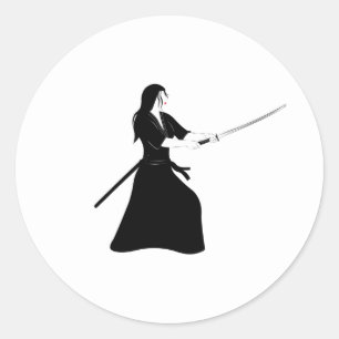 Female Samurai Warrior with a Katana Classic Round Sticker