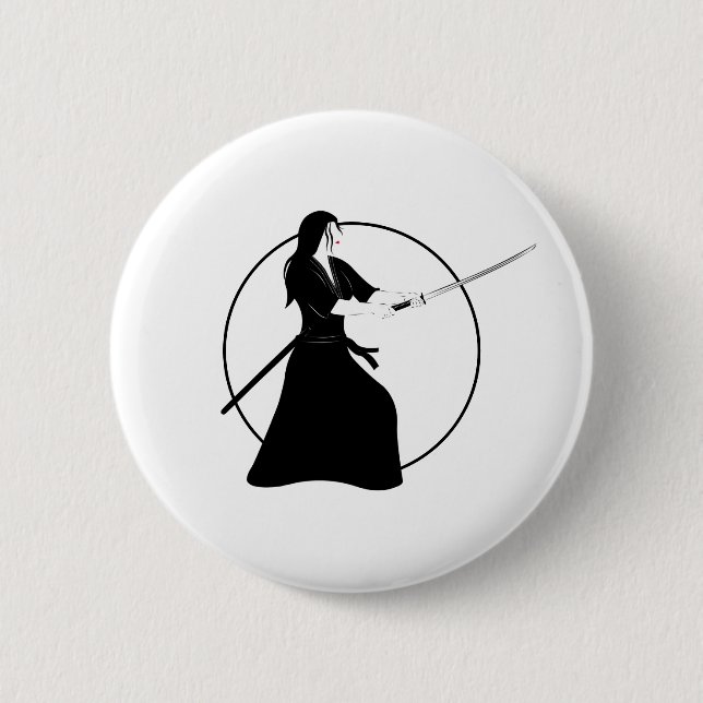 Female Samurai Warrior with Sword 6 Cm Round Badge (Front)