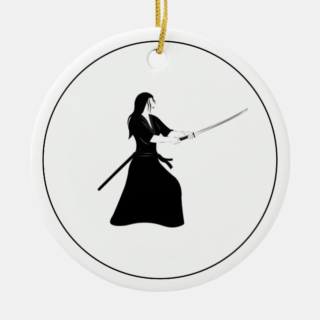 Female Samurai Warrior with Sword Ceramic Ornament (Front)