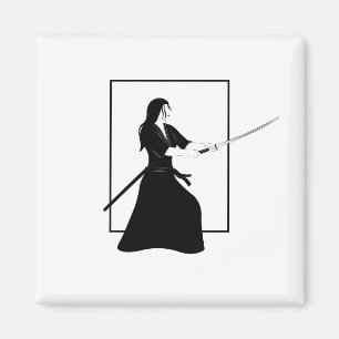 Female Samurai Warrior with Sword Magnet