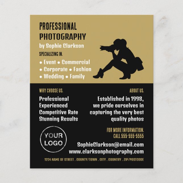 Female Silhouette, Photographer, Photography Hire Flyer (Front)
