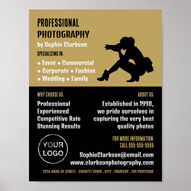 Female Silhouette, Photographer, Photography Hire Poster (Front)