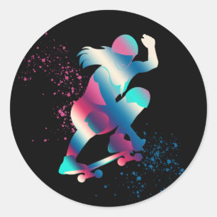 Female Skateboarder Classic Round Sticker