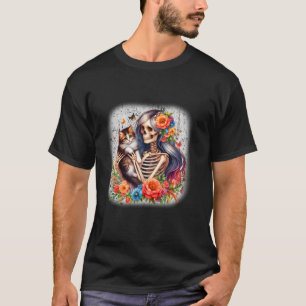 Female Skeleton And Cute Kitten Cat Lovers Hallowe T-Shirt