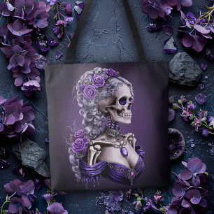 Female Skeleton Cameo Style Portrait Tote Bag