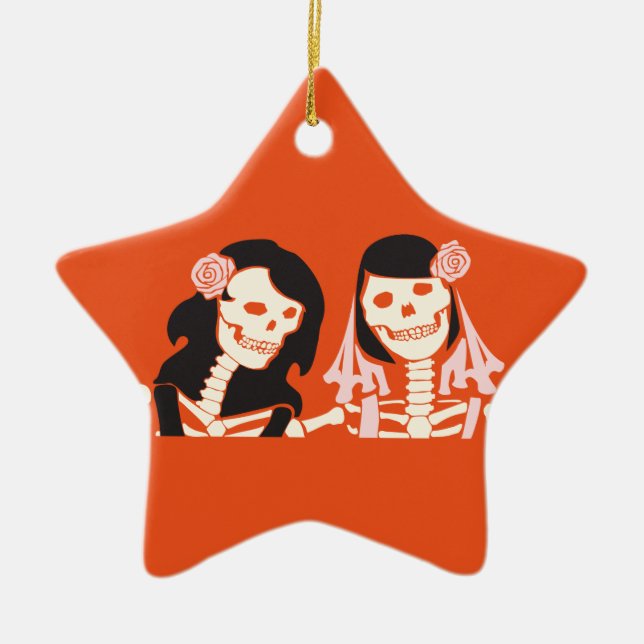 Female Skeleton Couple Ceramic Tree Decoration (Front)