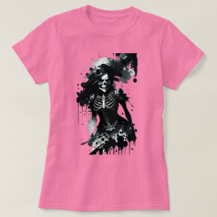 Female Skeleton Ink Splatter Halloween T-Shirt