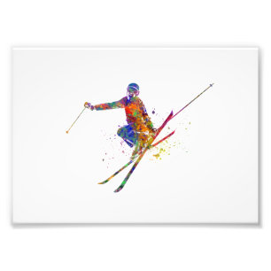 Female skier in watercolor photo print
