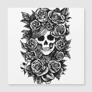 Female Skull Roses Goth Original ink drawing Art