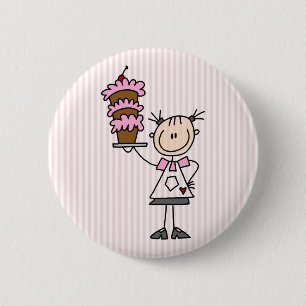 Female Stick Figure Baker 6 Cm Round Badge