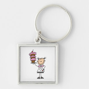 Female Stick Figure Baker Key Ring