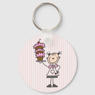 Female Stick Figure Baker Key Ring
