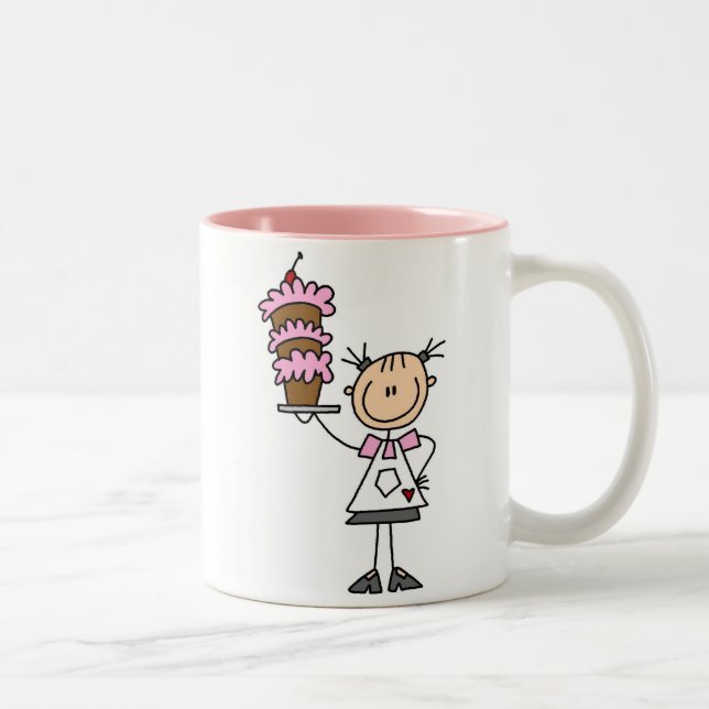 Female Stick Figure Baker Two-Tone Coffee Mug (Right)