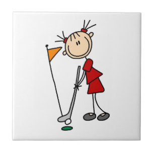 Female Stick Figure Golfer Ceramic Tile