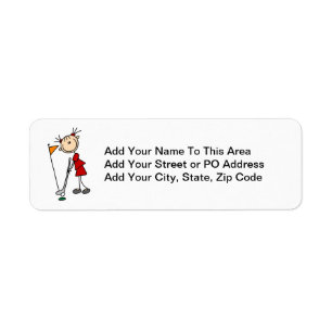 Female Stick Figure Golfer Return Address Label