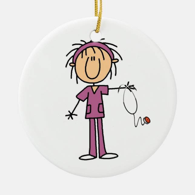 Female Stick Figure Nurse Ceramic Tree Decoration (Front)