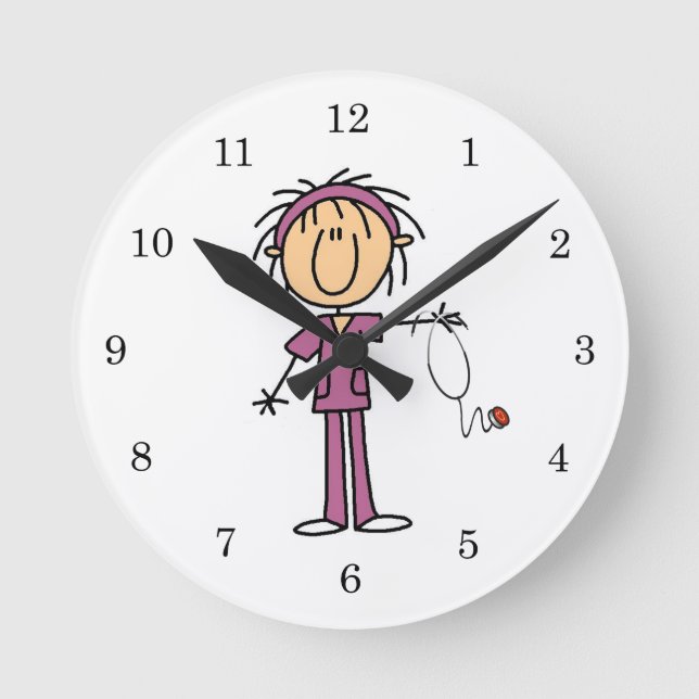 Female Stick Figure Nurse Round Clock (Front)