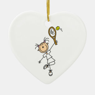 Female Stick Figure Tennis Player Ceramic Tree Decoration
