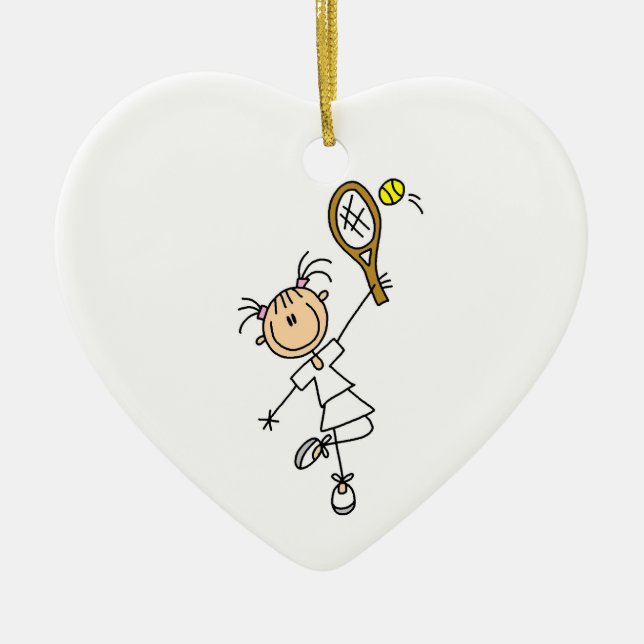 Female Stick Figure Tennis Player Ceramic Tree Decoration (Front)