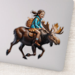 female student riding a moose