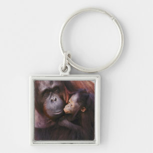Female Sumatran Orangutan with baby, Pongo Key Ring