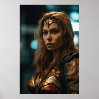 Female Superhero Decor Gold and Bronze Poster