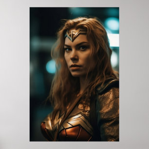Female Superhero Decor Gold and Bronze Poster