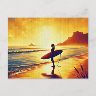 Female Surfer at Sunset Postcard