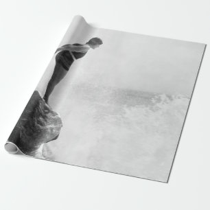 Female swimmer on rock above crashing surfvintage, wrapping paper