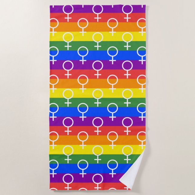 Female Symbol Rainbow Pattern Beach Towel (Front)