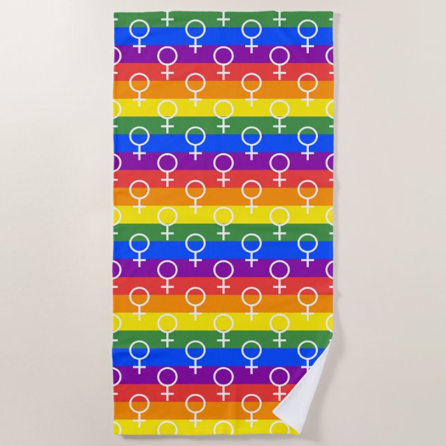 Female Symbol Rainbow Pattern Beach Towel (Front)