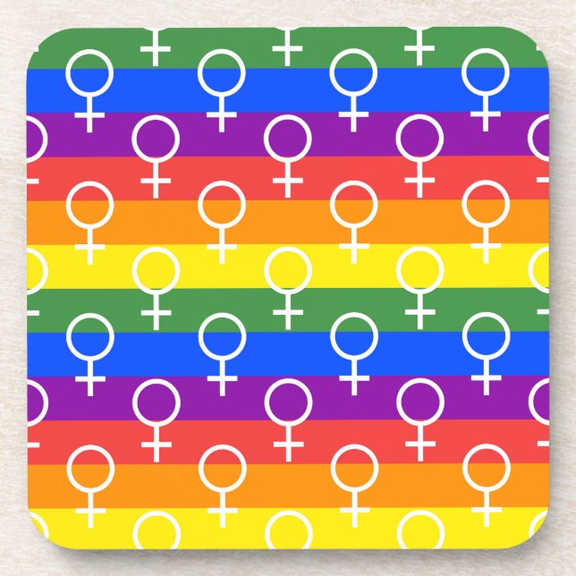 Female Symbol Rainbow Pattern Coaster (Front)