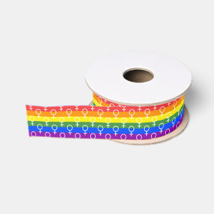 Female Symbol Rainbow Pattern Grosgrain Ribbon