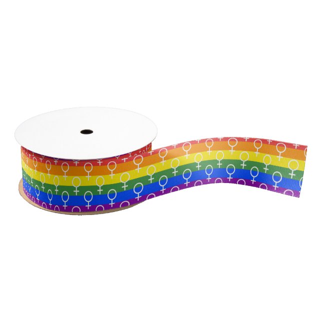 Female Symbol Rainbow Pattern Grosgrain Ribbon (Spool)