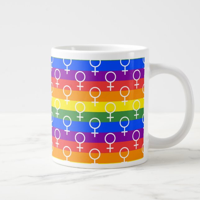 Female Symbol Rainbow Pattern Large Coffee Mug (Right)