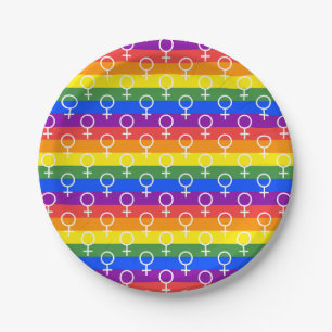 Female Symbol Rainbow Pattern Paper Plate