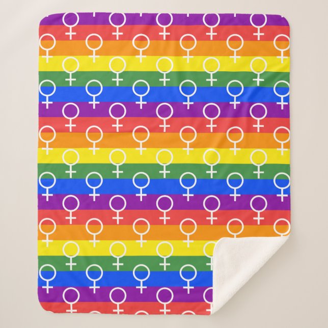 Female Symbol Rainbow Pattern Sherpa Blanket (Front)