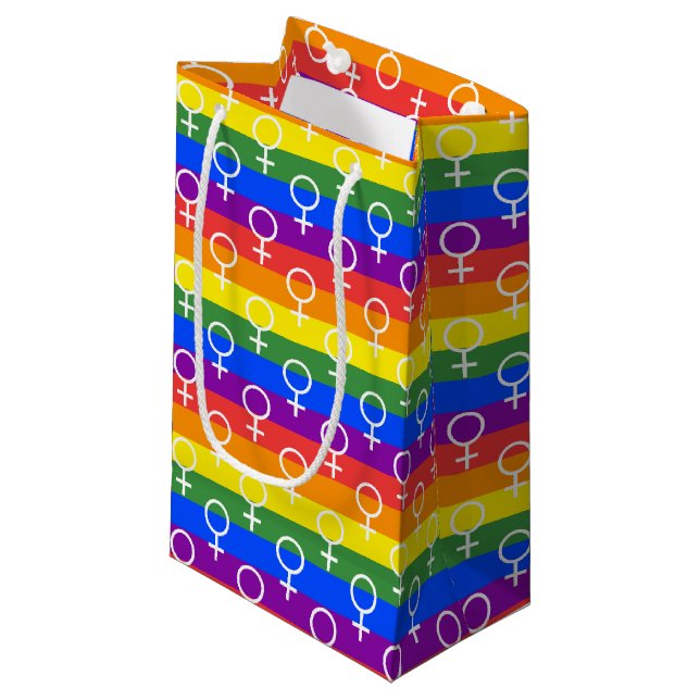 Female Symbol Rainbow Pattern Small Gift Bag (Front Angled)