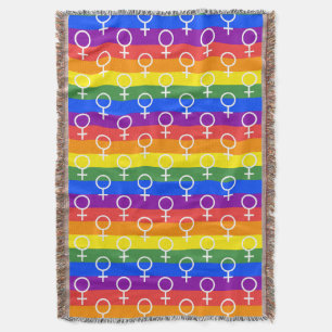 Female Symbol Rainbow Pattern Throw Blanket