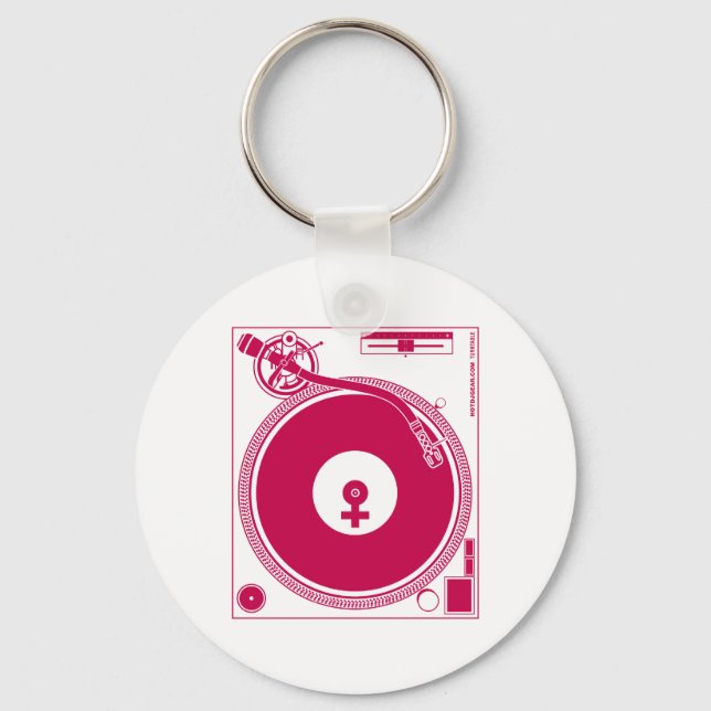 Female Symbol Turntable Deck - DJ Disc Jockey Key Ring (Front)