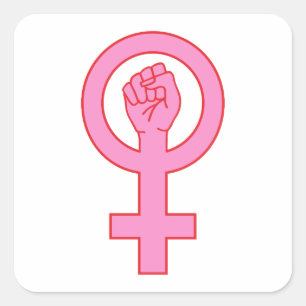Female symbol with hand square sticker