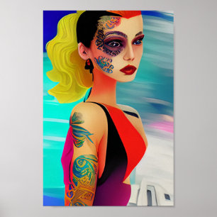 Female tattoo face two   poster
