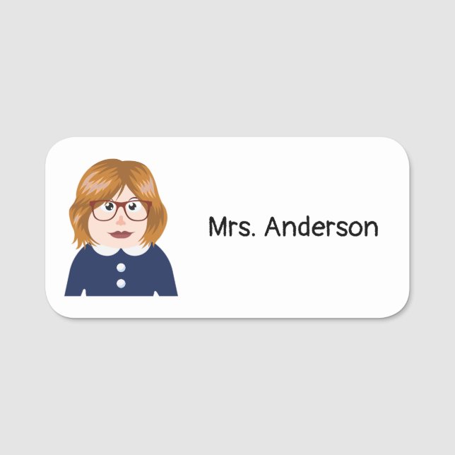 Female Teacher with Glasses Custom Name Tag (Front)