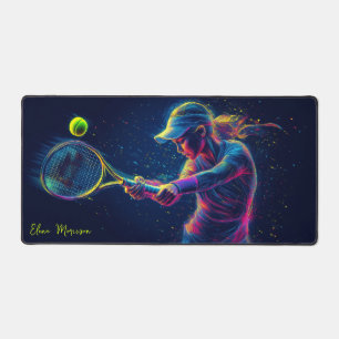 Female Tennis Player Hitting Ball Desk Mat