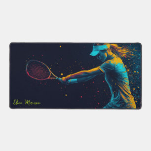 Female Tennis Player Hitting Ball Desk Mat
