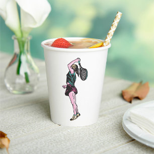 Female Tennis Player Paper Cups